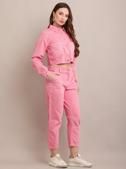NoBarr Women’s Cotton Full Sleeve Jacket with Pant Pink Cord Set Stylish