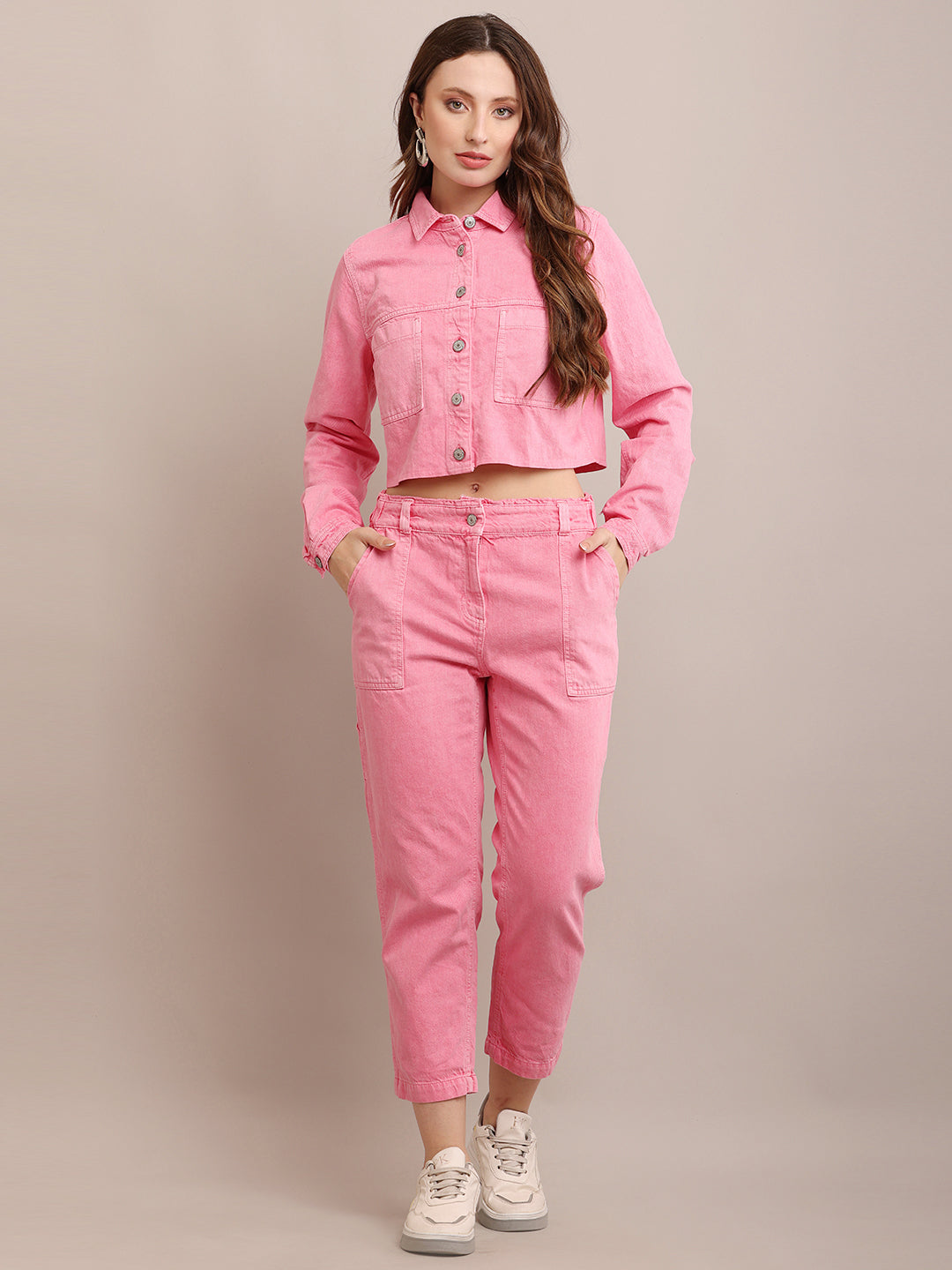 NoBarr Women’s Cotton Full Sleeve Jacket with Pant Pink Cord Set Stylish