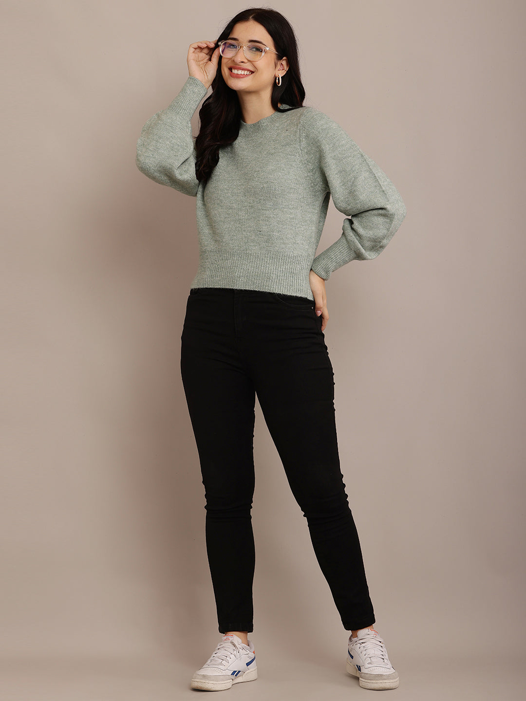 Acrylic Full Sleeve with Crew neck Green Sweater