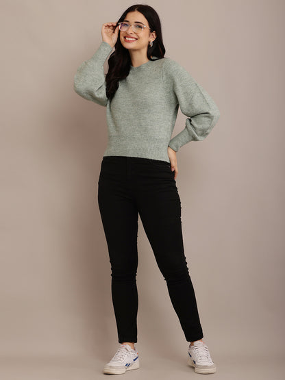 Acrylic Full Sleeve with Crew neck Green Sweater