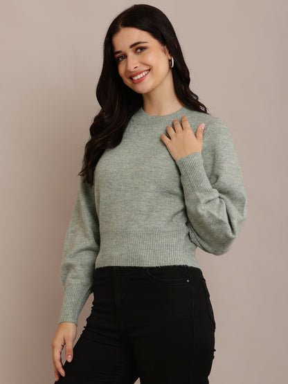 Acrylic Full Sleeve with Crew neck Green Sweater