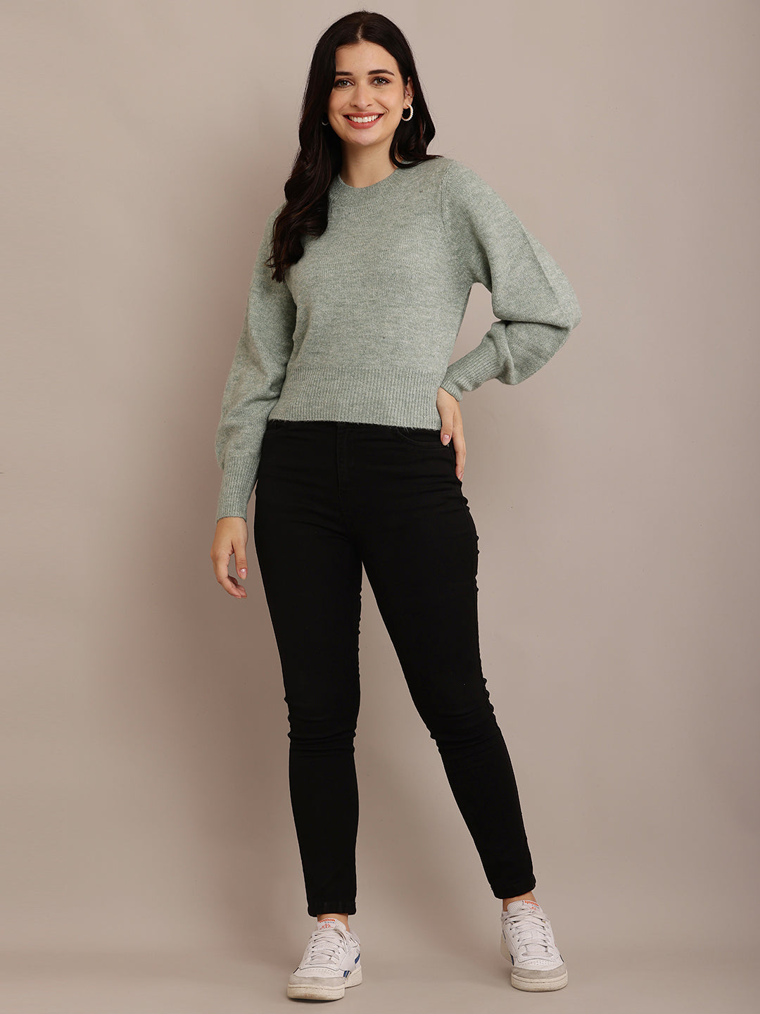 Acrylic Full Sleeve with Crew neck Green Sweater