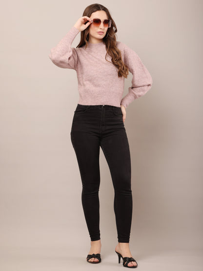 Acrylic Full Sleeve with Crew neck Light Peach Sweater