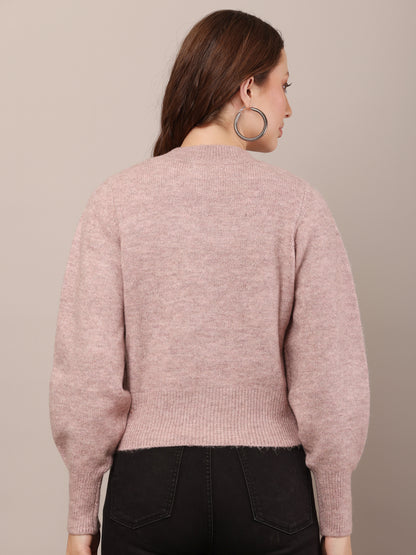 Acrylic Full Sleeve with Crew neck Light Peach Sweater