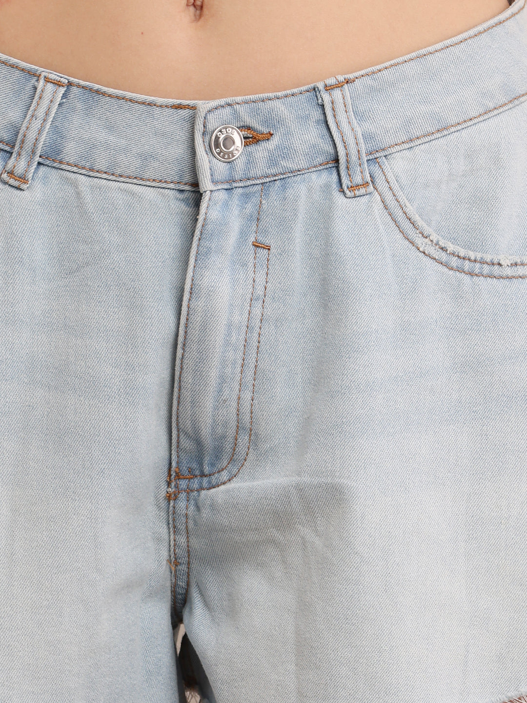 Cotton Light-Wash Distressed Denim Shorts