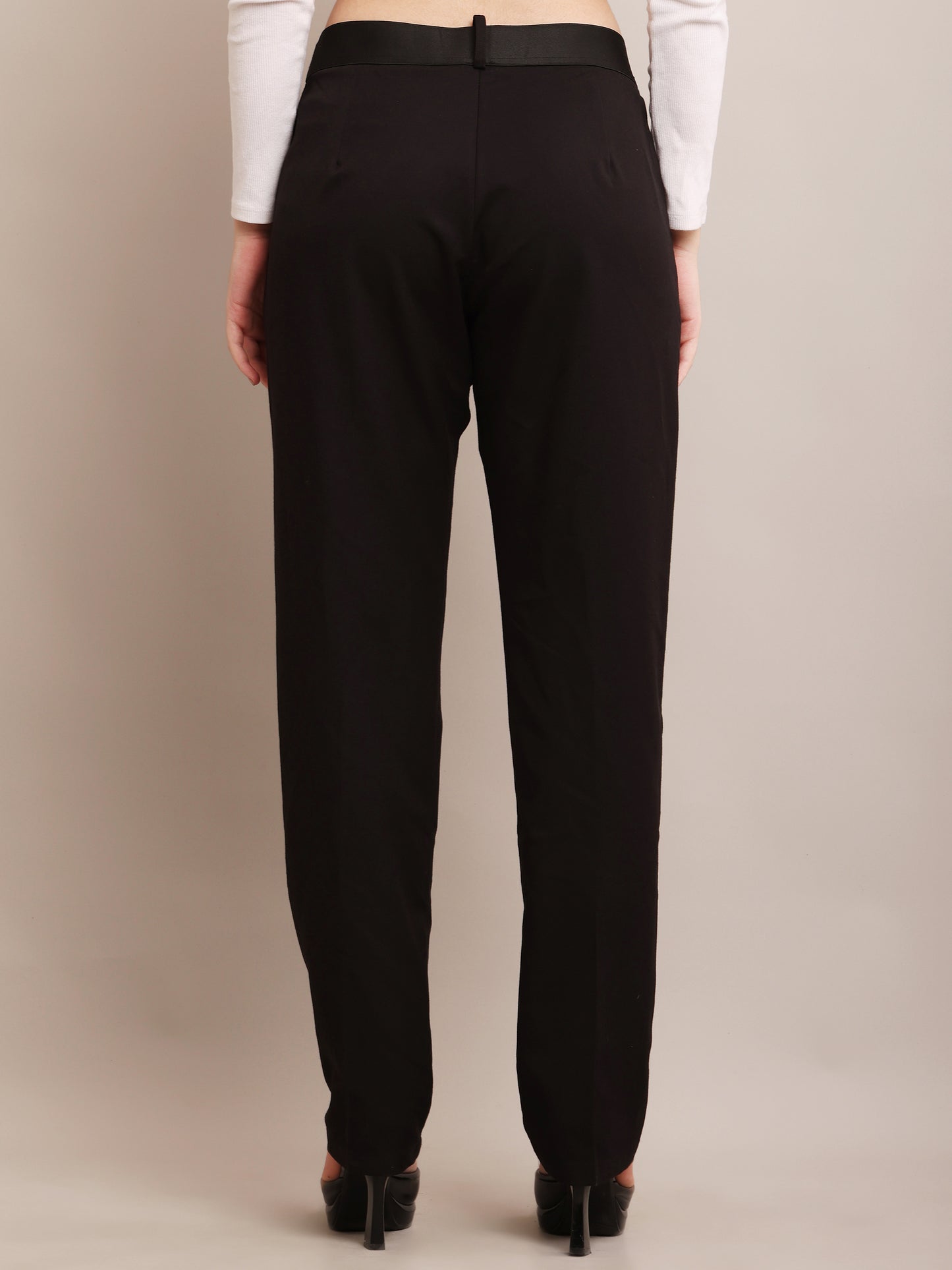 NoBarr Women's Polyester 2 side pocket Black Full Length Pant Formal