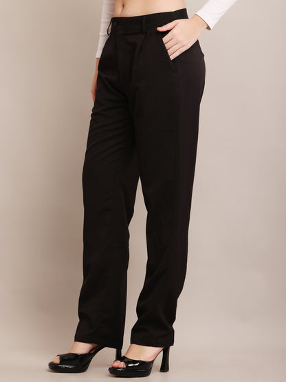 NoBarr Women's Polyester 2 side pocket Black Full Length Pant Formal