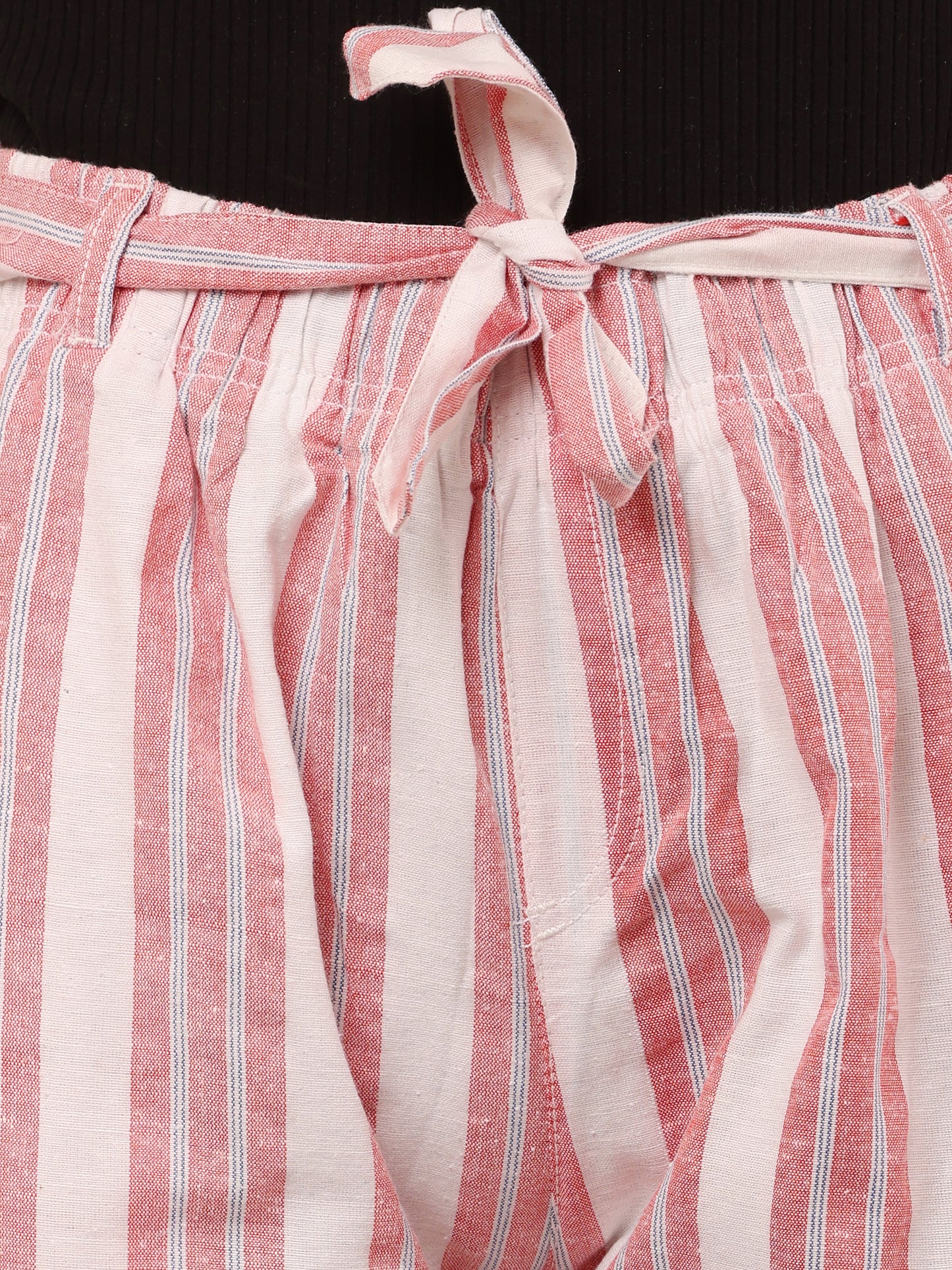 Cotton Red and White Striped Parallel Pants