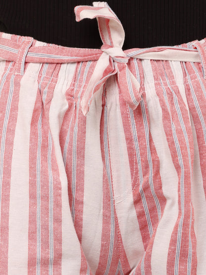 Cotton Red and White Striped Parallel Pants