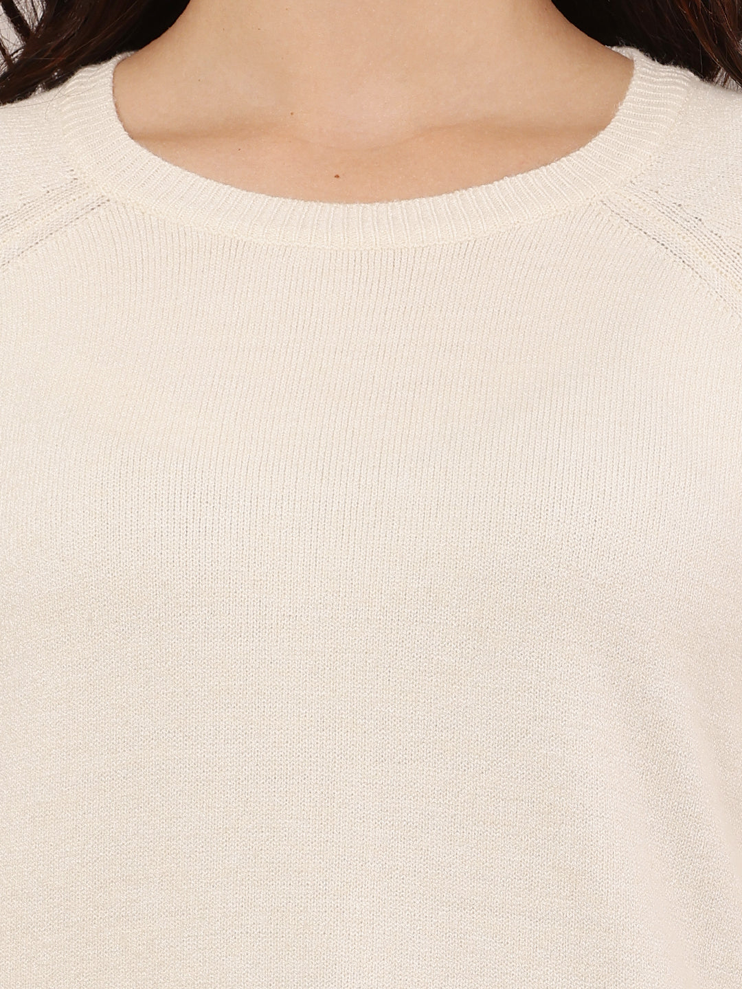 Polyester Full Sleeve with Round Neck Cream Sweater