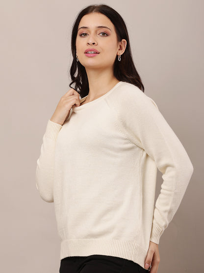 Polyester Full Sleeve with Round Neck Cream Sweater