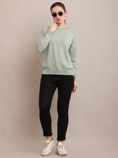 Polyester Full Sleeve with Round Neck Light Green Sweater