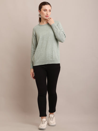 Polyester Full Sleeve with Round Neck Light Green Sweater