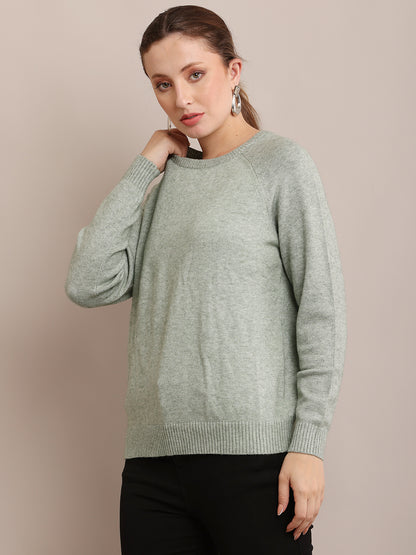 Polyester Full Sleeve with Round Neck Light Green Sweater