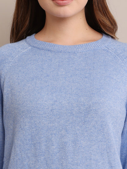 Polyester Full Sleeve with Round Neck Sky Blue Sweater