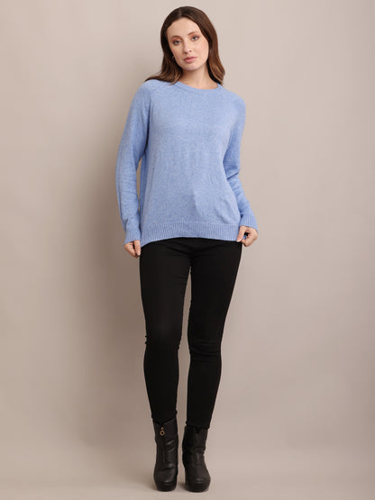 Polyester Full Sleeve with Round Neck Sky Blue Sweater