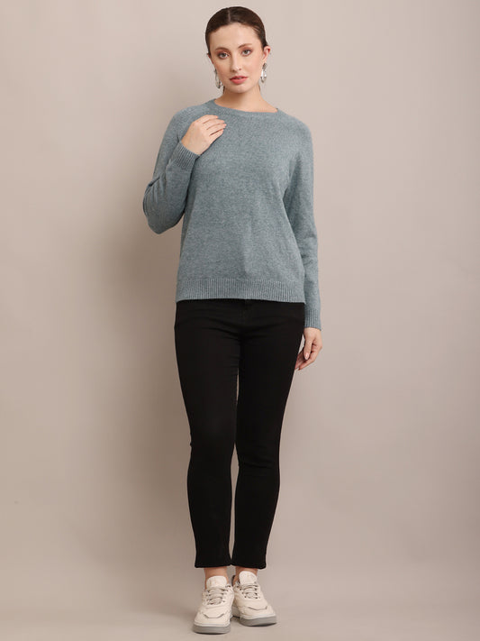 Polyester Full Sleeve with Round Neck Sea Green Sweater