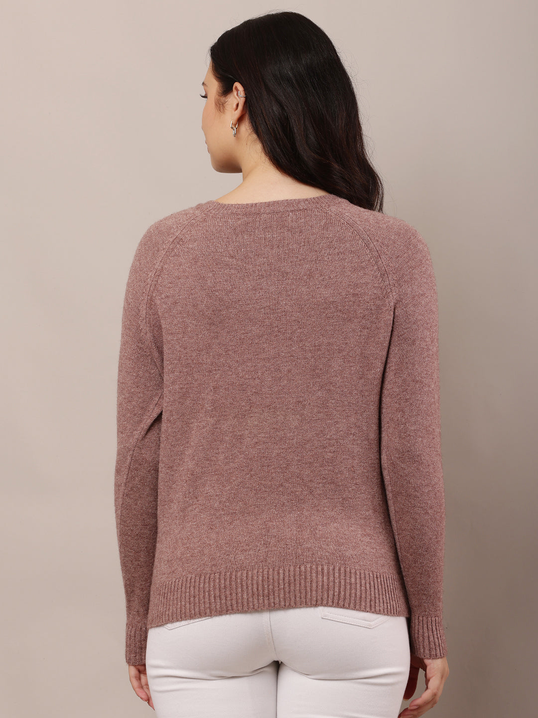 Polyester Full Sleeve with Round Neck Wine Sweater