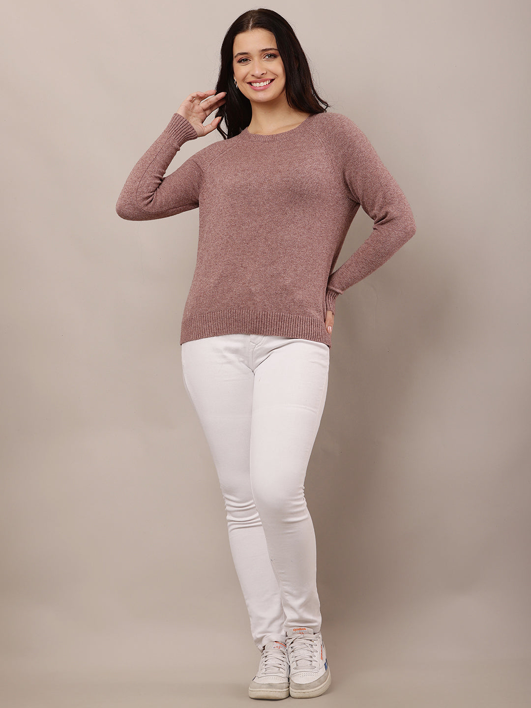 Polyester Full Sleeve with Round Neck Wine Sweater