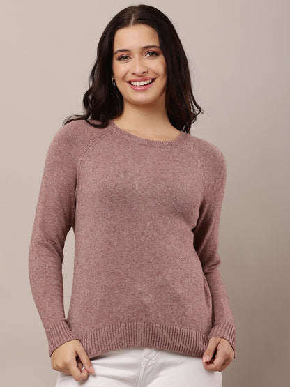Polyester Full Sleeve with Round Neck Wine Sweater