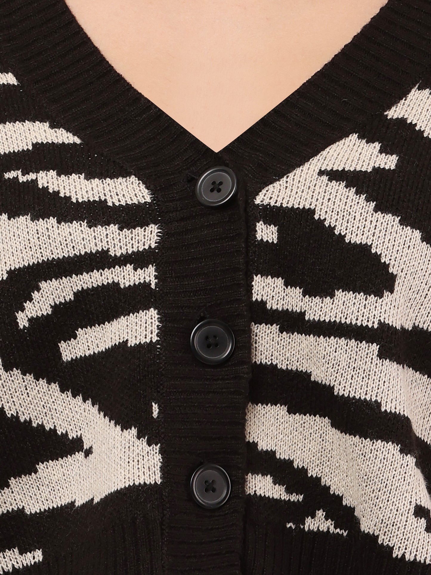 Acrylic Zebra Striped Pattern Drop Shoulder Cardigan