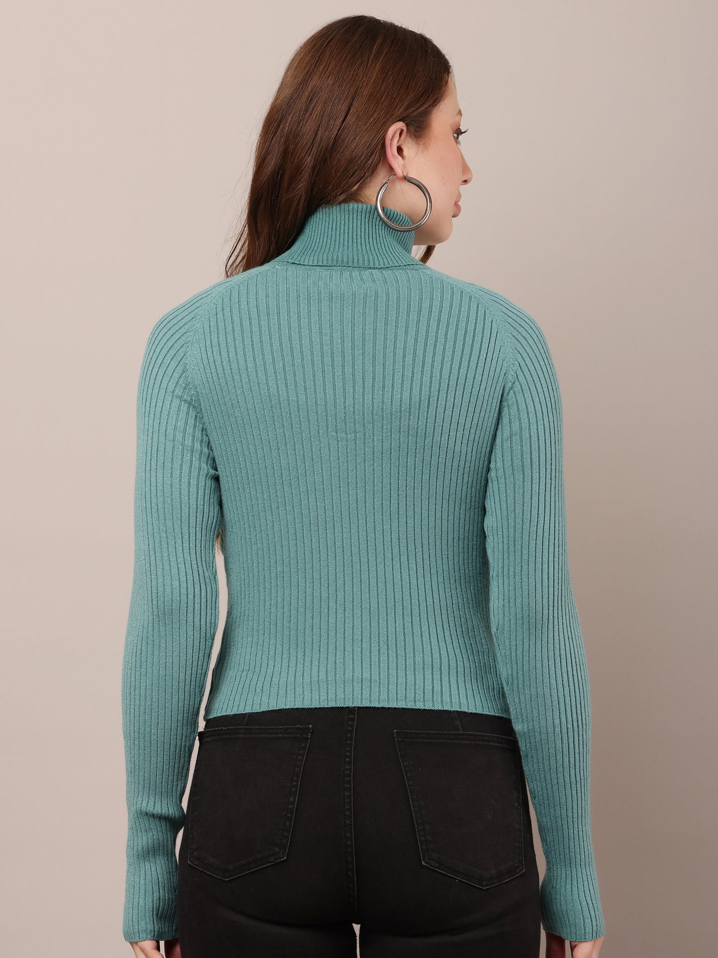 Cotton Raglan Full Sleeve with high-neck ribbed sea green sweater