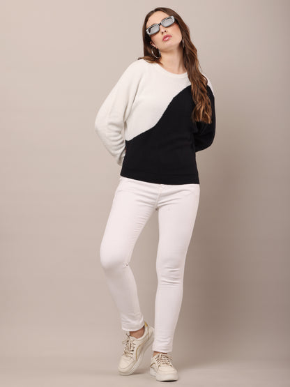 Nylon Full Sleeve with Round Neck Colourblocked Sweater
