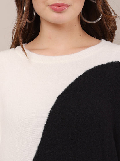 Nylon Full Sleeve with Round Neck Colourblocked Sweater