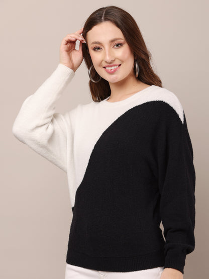 Nylon Full Sleeve with Round Neck Colourblocked Sweater