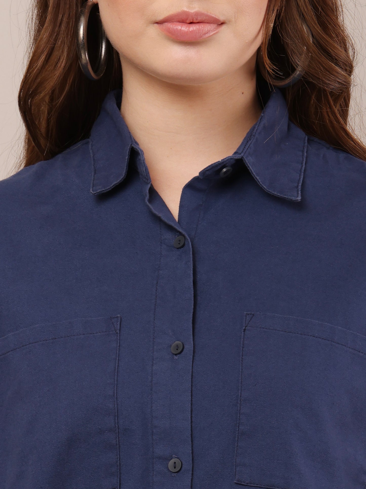 Blue with Shirt Collar Long Sleeves shirt With Trouser Co-Ord Set