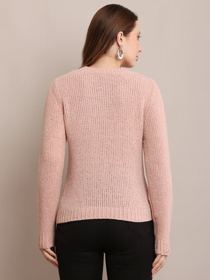 Nylon Full Sleeve with Crew Neck knitted Peach sweater