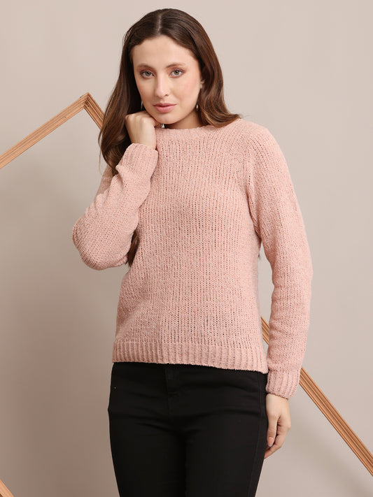 Nylon Full Sleeve with Crew Neck knitted Peach sweater