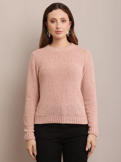 Nylon Full Sleeve with Crew Neck knitted Peach sweater