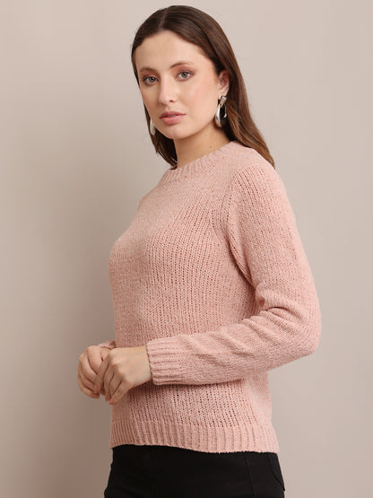 Nylon Full Sleeve with Crew Neck knitted Peach sweater