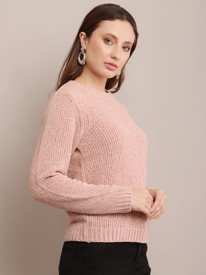 Nylon Full Sleeve with Crew Neck knitted Peach sweater