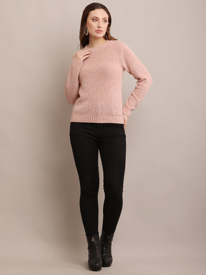 Nylon Full Sleeve with Crew Neck knitted Peach sweater