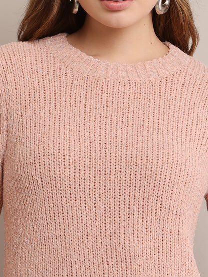 Nylon Full Sleeve with Crew Neck knitted Peach sweater