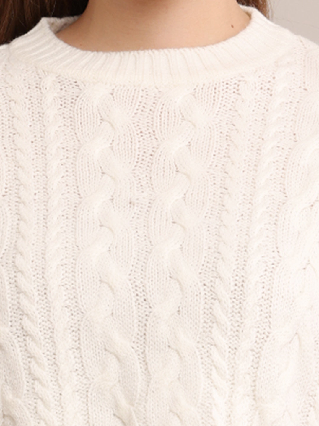 Acrylic Crew Neck with Full Sleeve Soft Cropped off-White sweater
