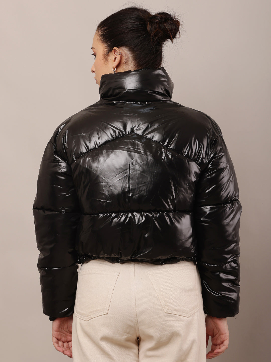 Nylon Full Sleeve with High-Neck Black Puffer Jacket