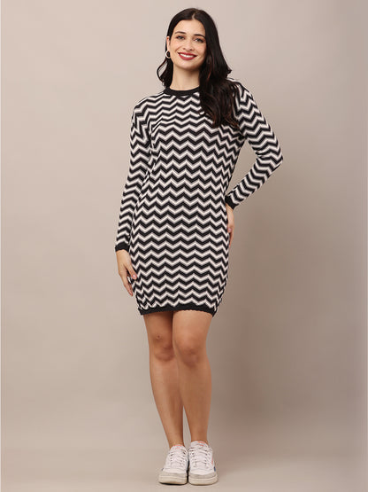Viscose Full Sleeve with Round Neck Geometric Print Bodycon Dress