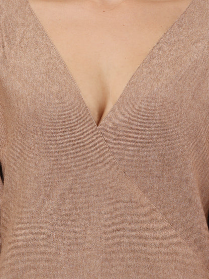 Acrylic V-Neck with Full Sleeve Brown Sweater
