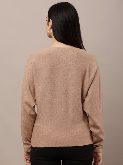 Acrylic V-Neck with Full Sleeve Brown Sweater