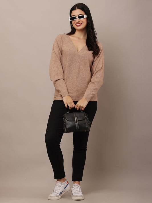 Acrylic V-Neck with Full Sleeve Brown Sweater