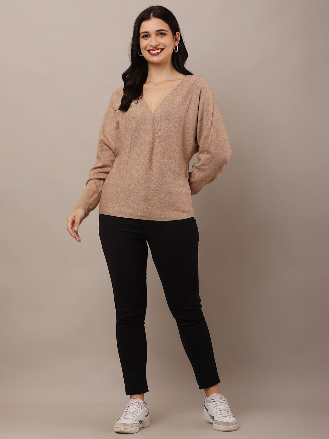 Acrylic V-Neck with Full Sleeve Brown Sweater