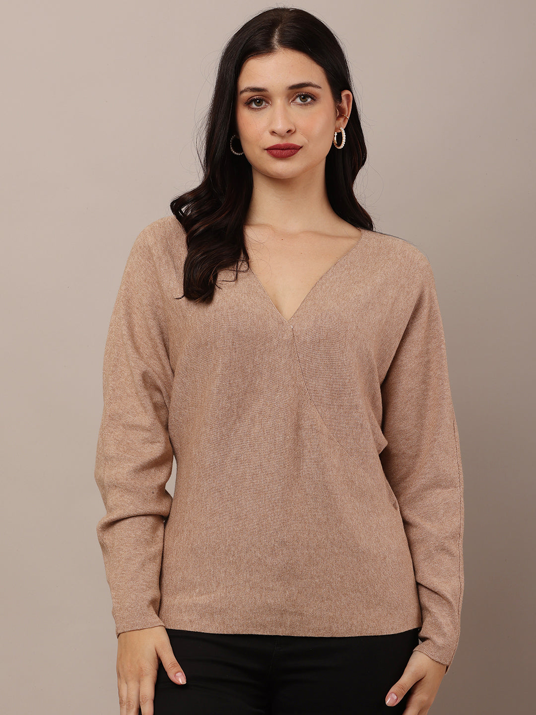 Acrylic V-Neck with Full Sleeve Brown Sweater