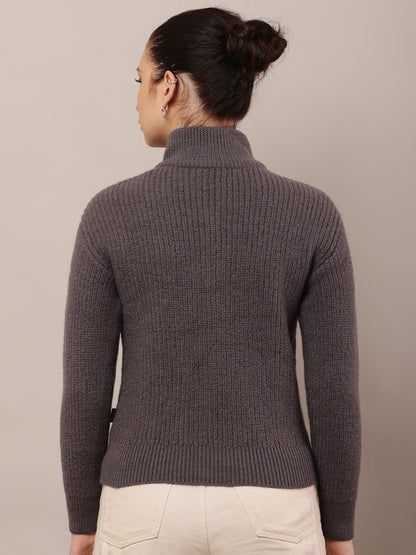 Wool Full Sleeve with High-neck with zip Grey Sweater