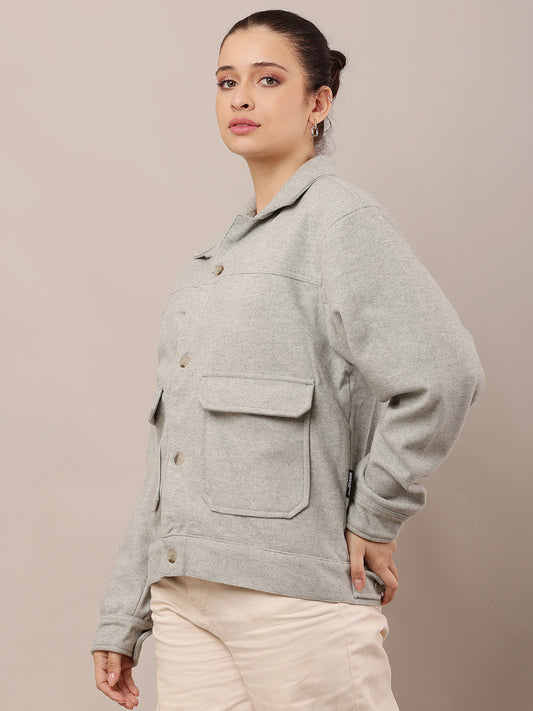 Cotton Full Sleeve with Shirt Collar Light Green Jacket