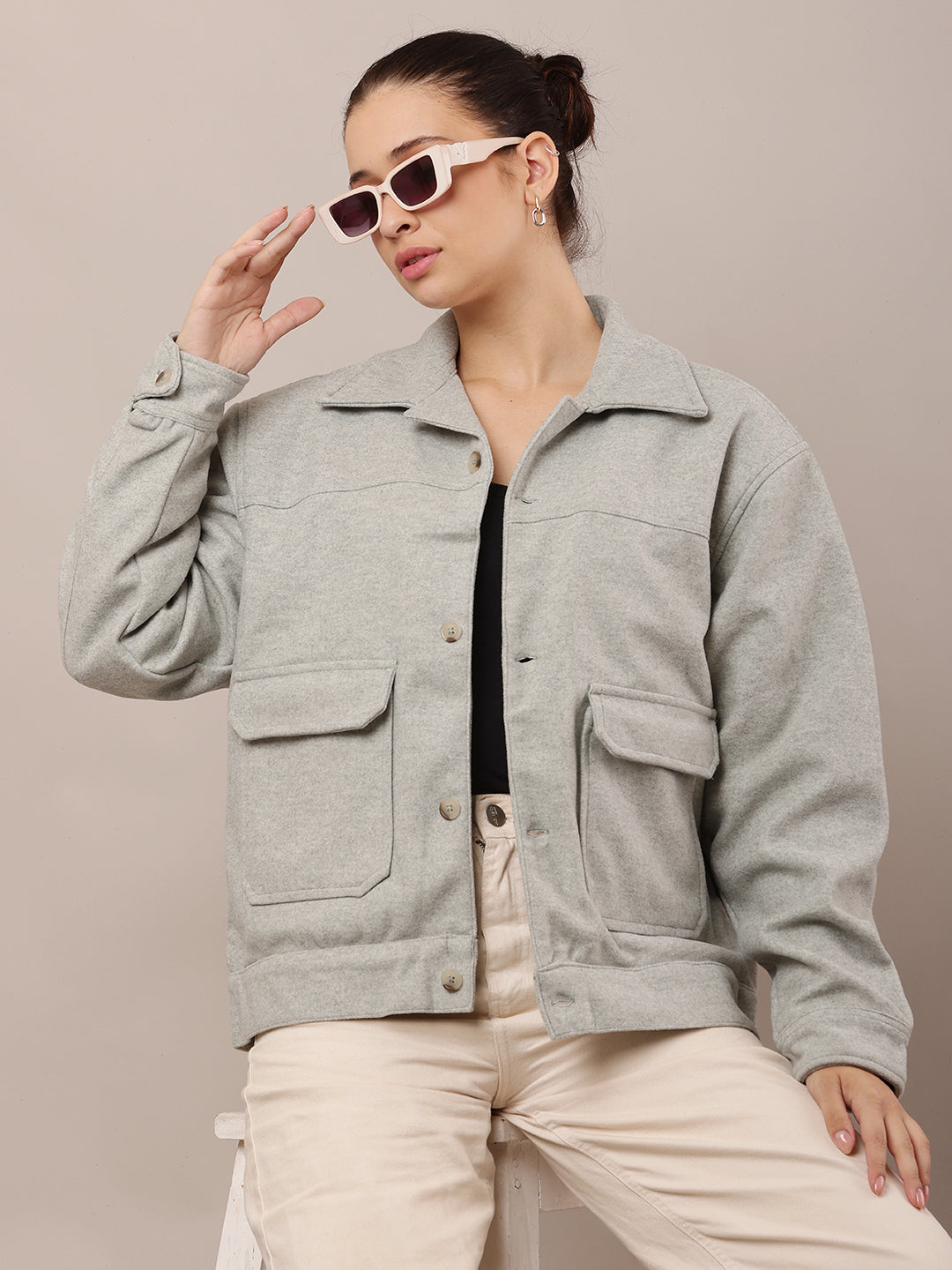 Cotton Full Sleeve with Shirt Collar Light Green Jacket