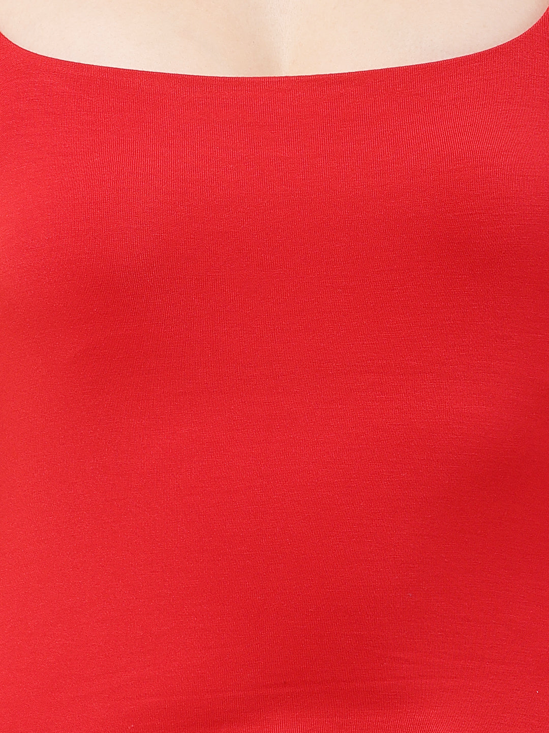 Polyester Full Sleeve with Square Neck Red Regular Fit Top