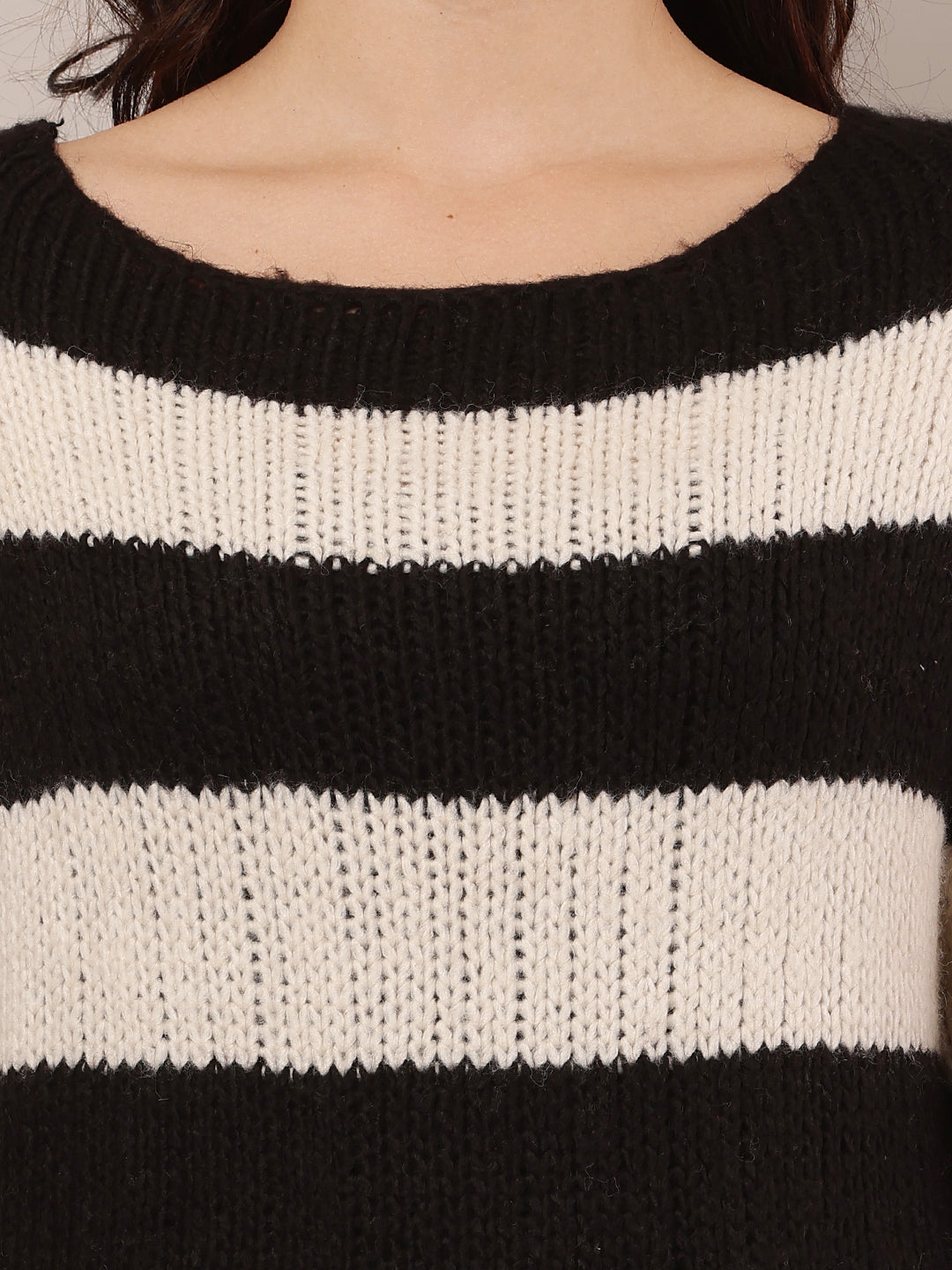 Acrylic Crew neck with Full Sleeve Black and white Knitted Sweater